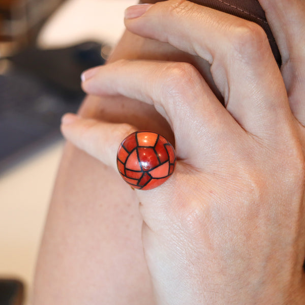 AUGUSTIN JULIA PLANA 1970 Cocktail Ring In 18Kt Gold With Geometric Corals