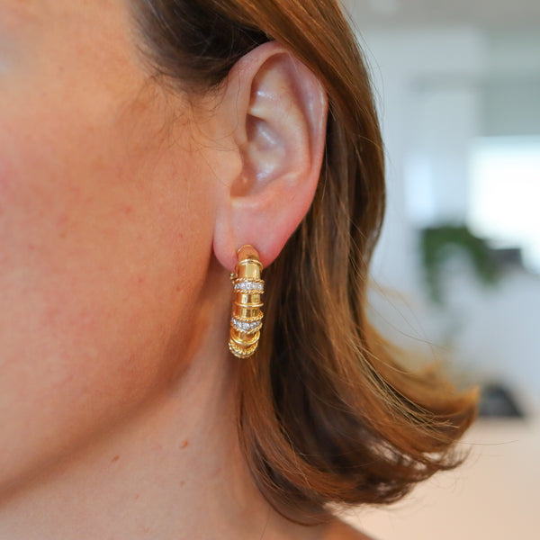 JEAN THIERRY BONDT Paris Hoops Earrings In 18Kt Gold With 1.26 Ctw Diamonds