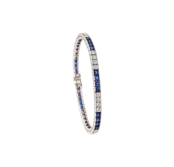 ART DECO 1930 Bracelet In Platinum With 8.68 Ctw In Diamonds And Sapphires