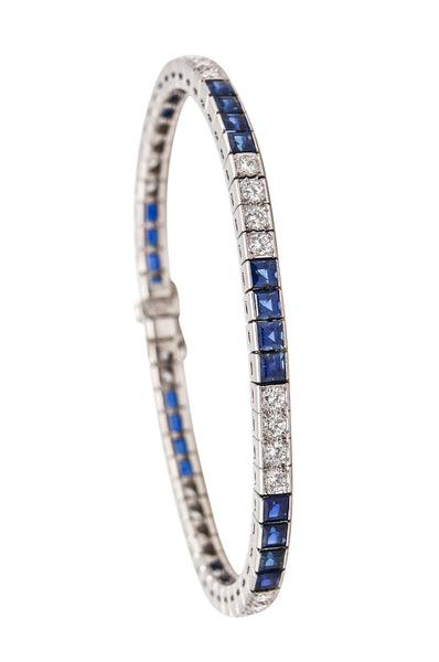 ART DECO 1930 Bracelet In Platinum With 8.68 Ctw In Diamonds And Sapphires