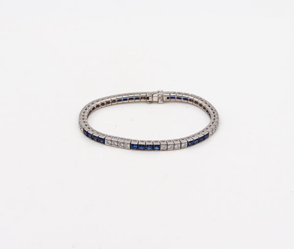 ART DECO 1930 Bracelet In Platinum With 8.68 Ctw In Diamonds And Sapphires