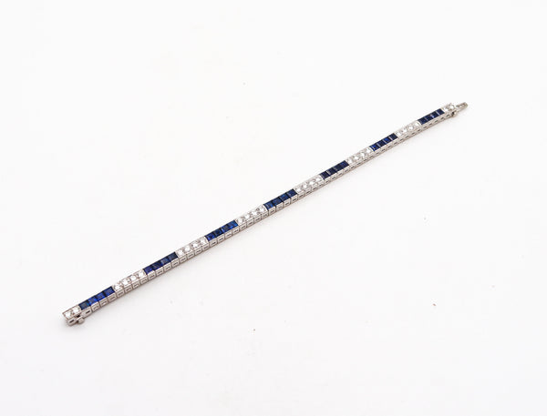 ART DECO 1930 Bracelet In Platinum With 8.68 Ctw In Diamonds And Sapphires