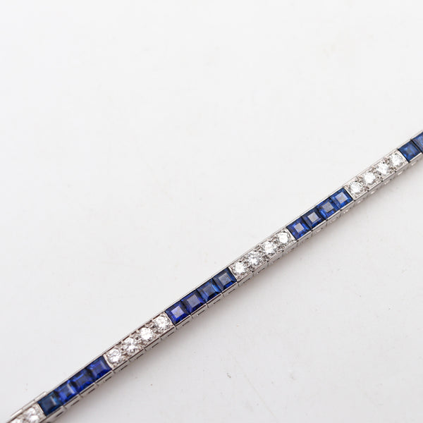 ART DECO 1930 Bracelet In Platinum With 8.68 Ctw In Diamonds And Sapphires