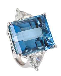 AMSTERDAM SAUER Cocktail Ring 18Kt Gold With Santa Maria Aquamarine & Diamonds