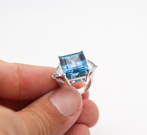 AMSTERDAM SAUER Cocktail Ring 18Kt Gold With Santa Maria Aquamarine & Diamonds