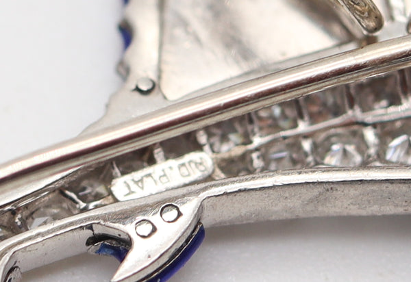 ART-DECO 1930 Blue Marlin Fish Brooch In Enameled Platinum With VS Diamonds