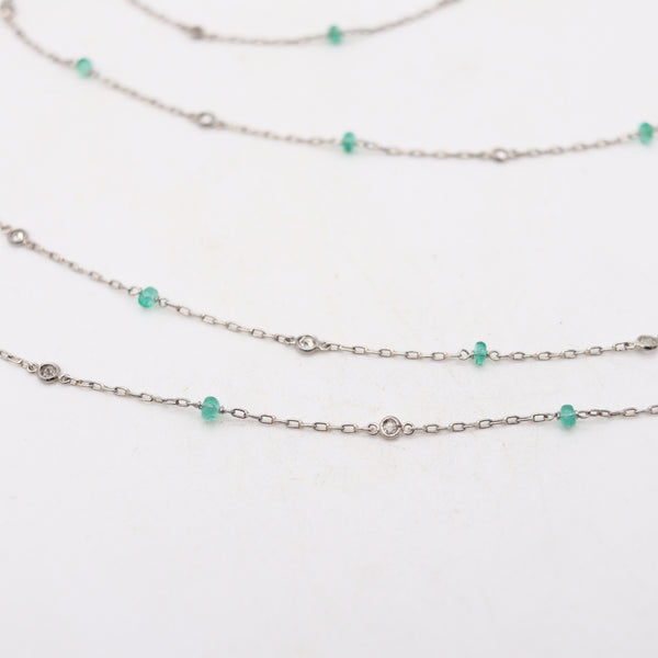 ART DECO 1935 Stations Necklace Sautoir In Platinum Diamonds & Emeralds