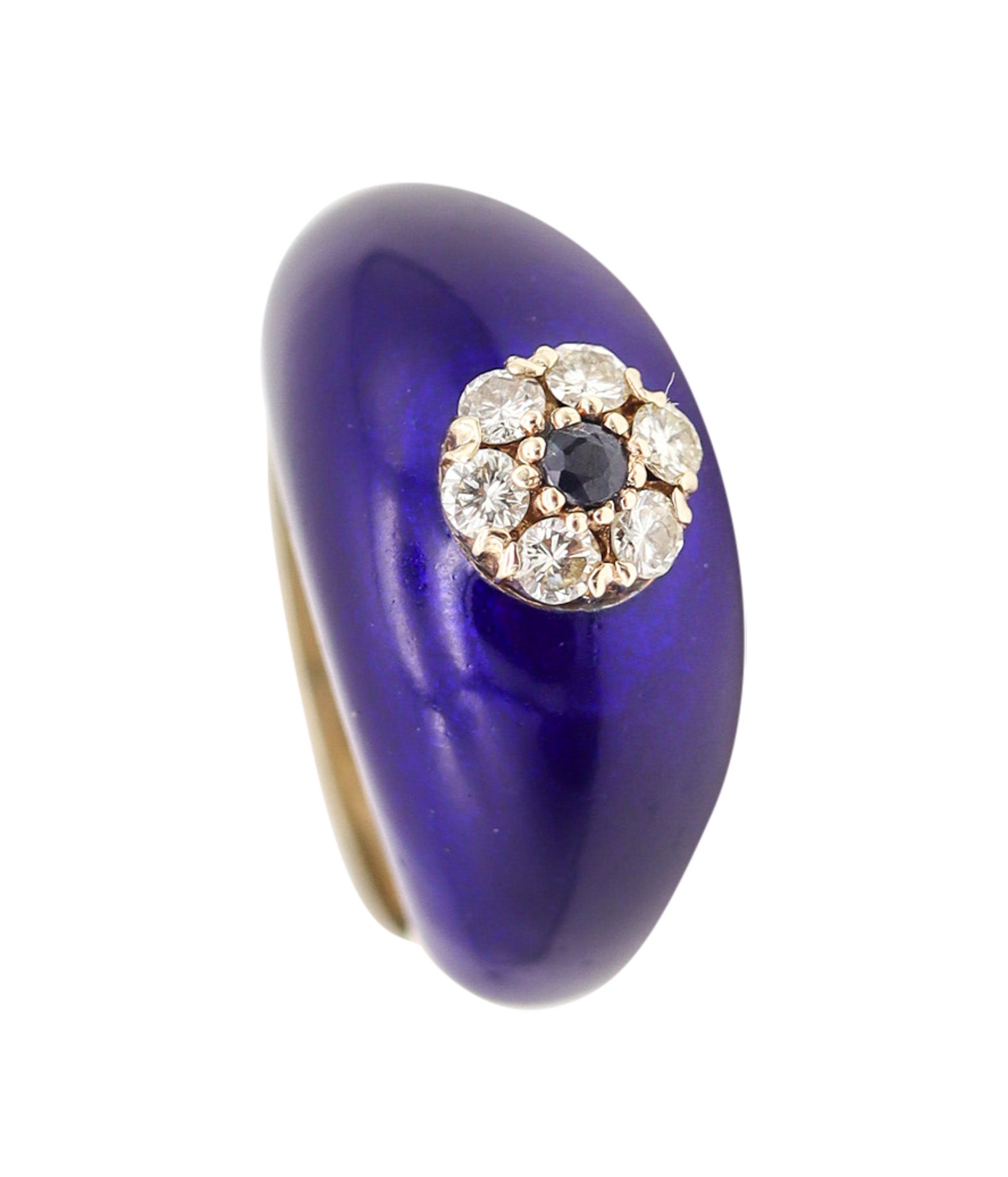 CHRISTIAN DIOR Paris 1970 Enameled Dome Ring In Gold With Diamonds