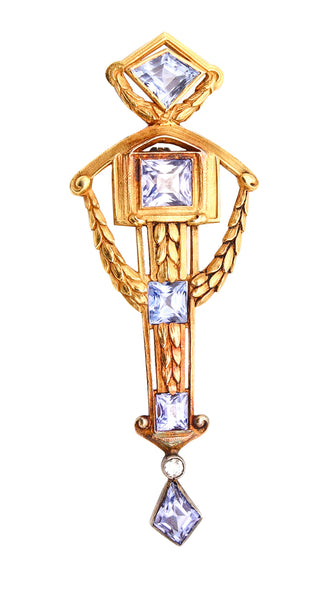 FRENCH Belle Epoque 1900 Neo-Classic Pendant Brooch In 22Kt Gold & GIA Sapphires