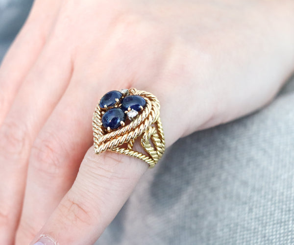 -Retro Mid Century Cocktail Ring In 18Kt Gold With 5.56 Ctw In Sapphires And Diamonds