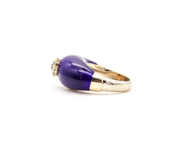 CHRISTIAN DIOR Paris 1970 Enameled Dome Ring In Gold With Diamonds