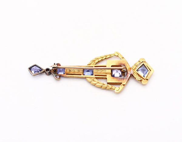 FRENCH Belle Epoque 1900 Neo-Classic Pendant Brooch In 22Kt Gold & GIA Sapphires