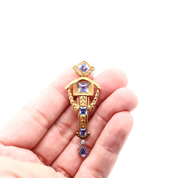 FRENCH Belle Epoque 1900 Neo-Classic Pendant Brooch In 22Kt Gold & GIA Sapphires