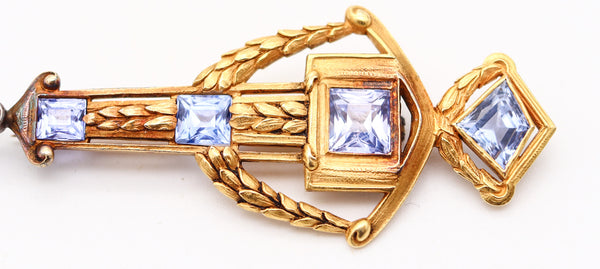 FRENCH Belle Epoque 1900 Neo-Classic Pendant Brooch In 22Kt Gold & GIA Sapphires
