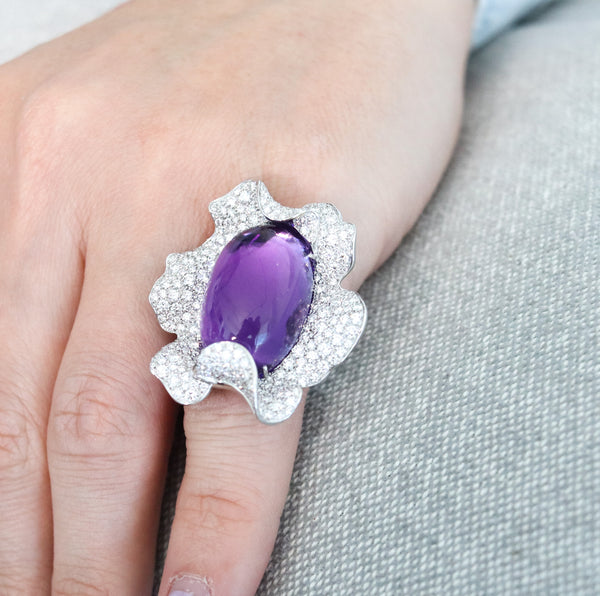 -Palmiero Milano Cocktail Ring In 18Kt White Gold 33.09 Ctw Diamonds And Amethyst