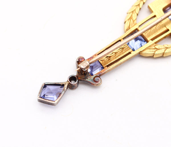 FRENCH Belle Epoque 1900 Neo-Classic Pendant Brooch In 22Kt Gold & GIA Sapphires