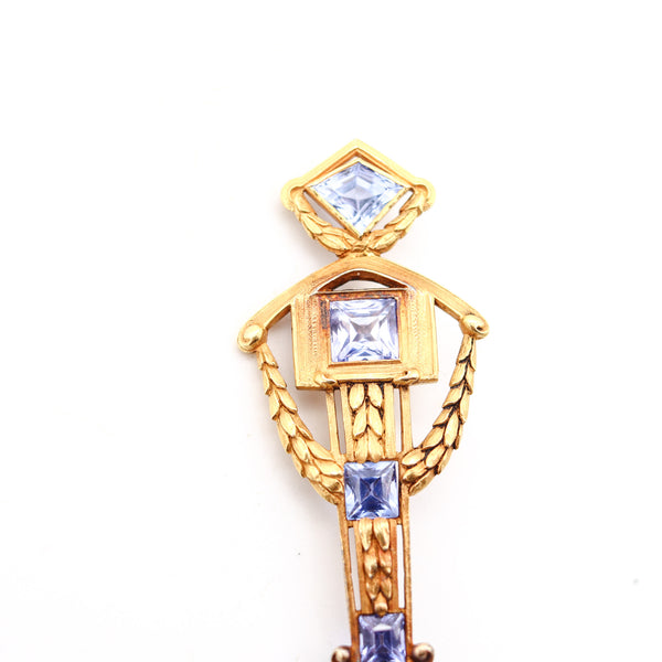FRENCH Belle Epoque 1900 Neo-Classic Pendant Brooch In 22Kt Gold & GIA Sapphires