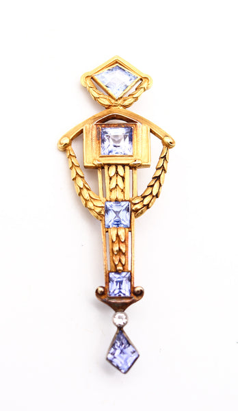 FRENCH Belle Epoque 1900 Neo-Classic Pendant Brooch In 22Kt Gold & GIA Sapphires