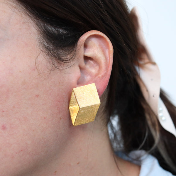 -Giampaolo Babetto 1984 Artistic Geometric Earrings In Brushed 18Kt Yellow Gold