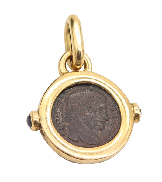 IMPERIAL ROME 337 AD Constantine Antique Coin Pendant In 18Kt Gold & Sapphires