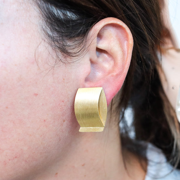 -Giampaolo Babetto 1984 Geometric Folded Earrings In Brushed 18Kt Yellow Gold