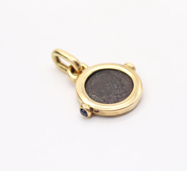 IMPERIAL ROME 337 AD Constantine Antique Coin Pendant In 18Kt Gold & Sapphires