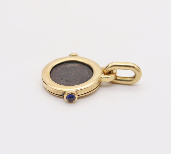 IMPERIAL ROME 337 AD Constantine Antique Coin Pendant In 18Kt Gold & Sapphires