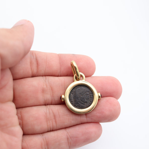 IMPERIAL ROME 337 AD Constantine Antique Coin Pendant In 18Kt Gold & Sapphires