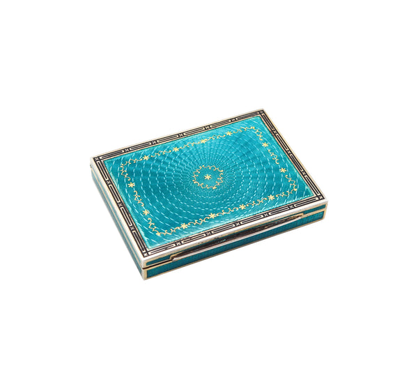 KARL NEUDOLT 1922 Art Deco Guilloche Blue Enamel Case Box In .900 Silver