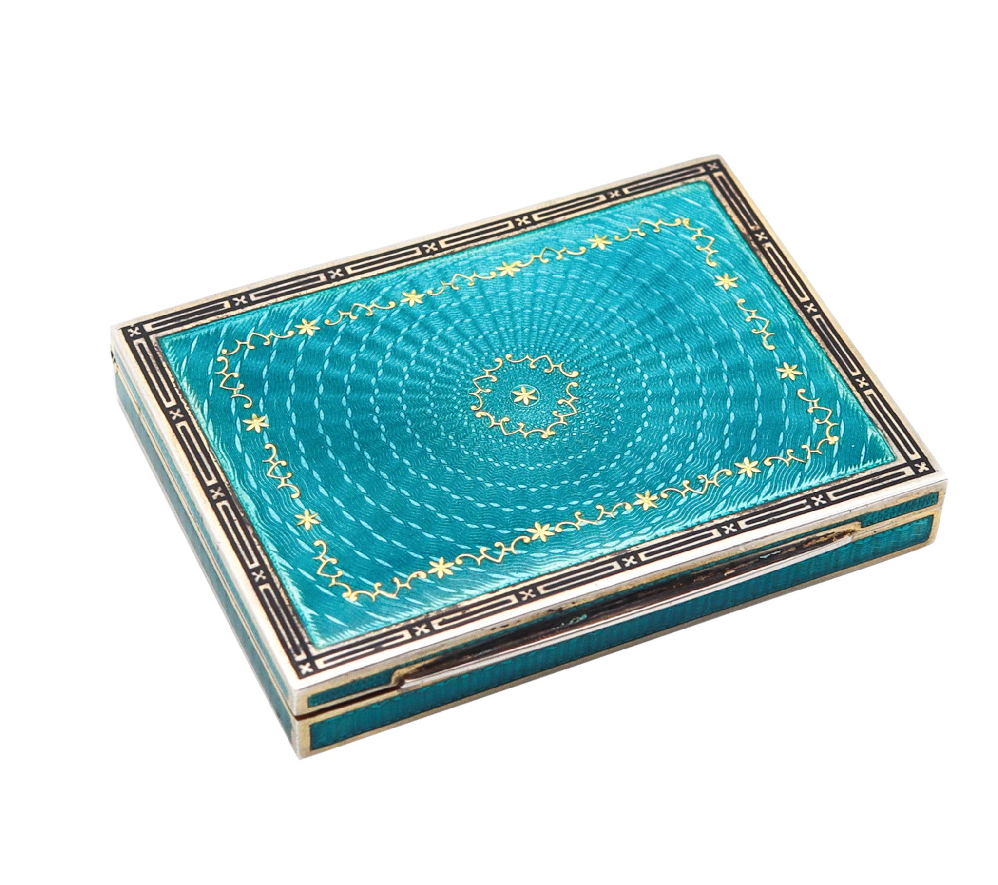 KARL NEUDOLT 1922 Art Deco Guilloche Blue Enamel Case Box In .900 Silver