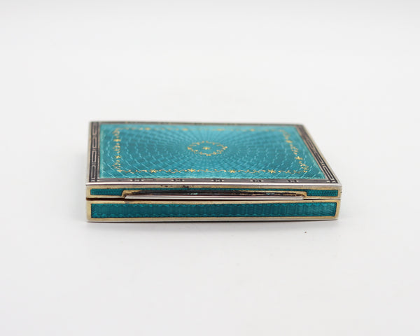 KARL NEUDOLT 1922 Art Deco Guilloche Blue Enamel Case Box In .900 Silver