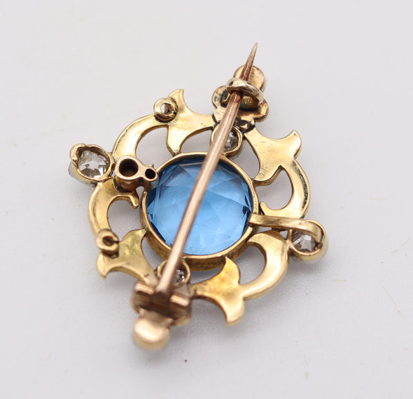 EDWARDIAN 1900 Enameled Pendant Brooch In 18Kt Platinum Diamonds & Aquamarine