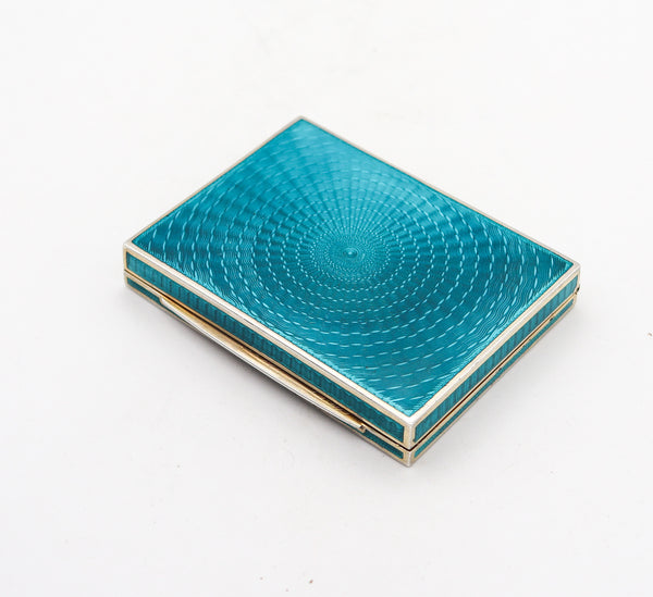 KARL NEUDOLT 1922 Art Deco Guilloche Blue Enamel Case Box In .900 Silver