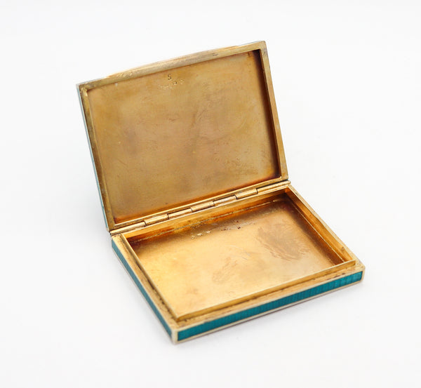 KARL NEUDOLT 1922 Art Deco Guilloche Blue Enamel Case Box In .900 Silver