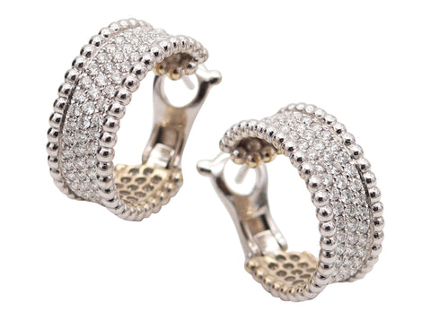 VAN CLEEF & ARPELS Perlée Hoops Earrings In 18Kt White Gold With VVS Diamonds