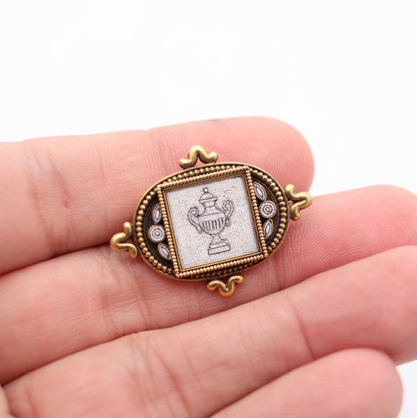ETRUSCAN REVIVAL 1870 Roman Amphora Micro-Mosaic Brooch In 18Kt Yellow Gold