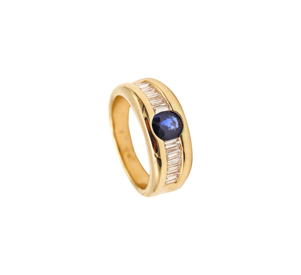 TIFFANY & CO Chevalier Ring In 18Kt Gold With 1.49 Ctw Diamonds And Sapphire