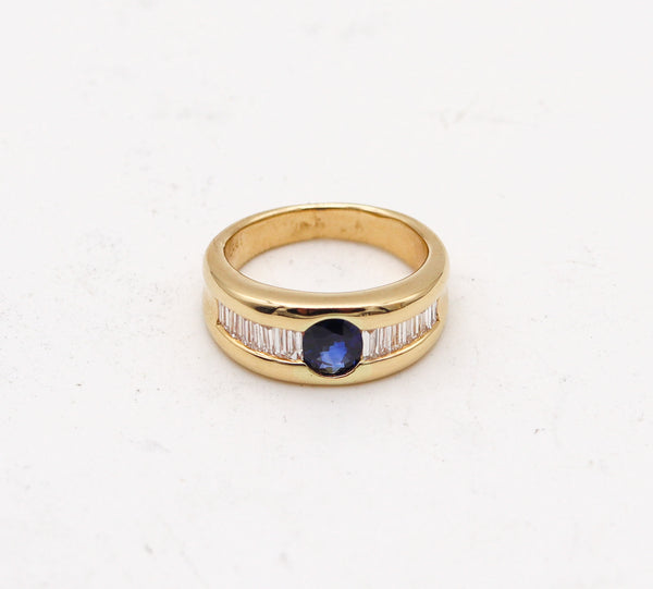 TIFFANY & CO Chevalier Ring In 18Kt Gold With 1.49 Ctw Diamonds And Sapphire