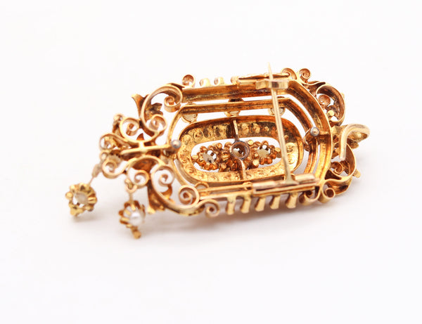 FRENCH 1880 Etruscan Revival Pendant-Brooch In 19Kt Gold With Natural Pearls