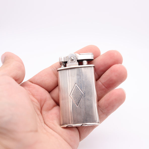RONSON 1930 Junior Sport Second Thumb Model Petrol Lighter In .925 Sterling Silver