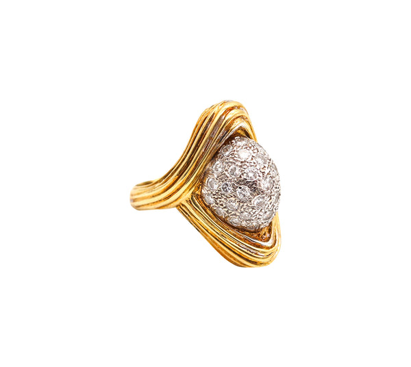 MODERNIST 1970 Cocktail Ring In 18Kt Gold With 1.70 Ctw In Diamonds