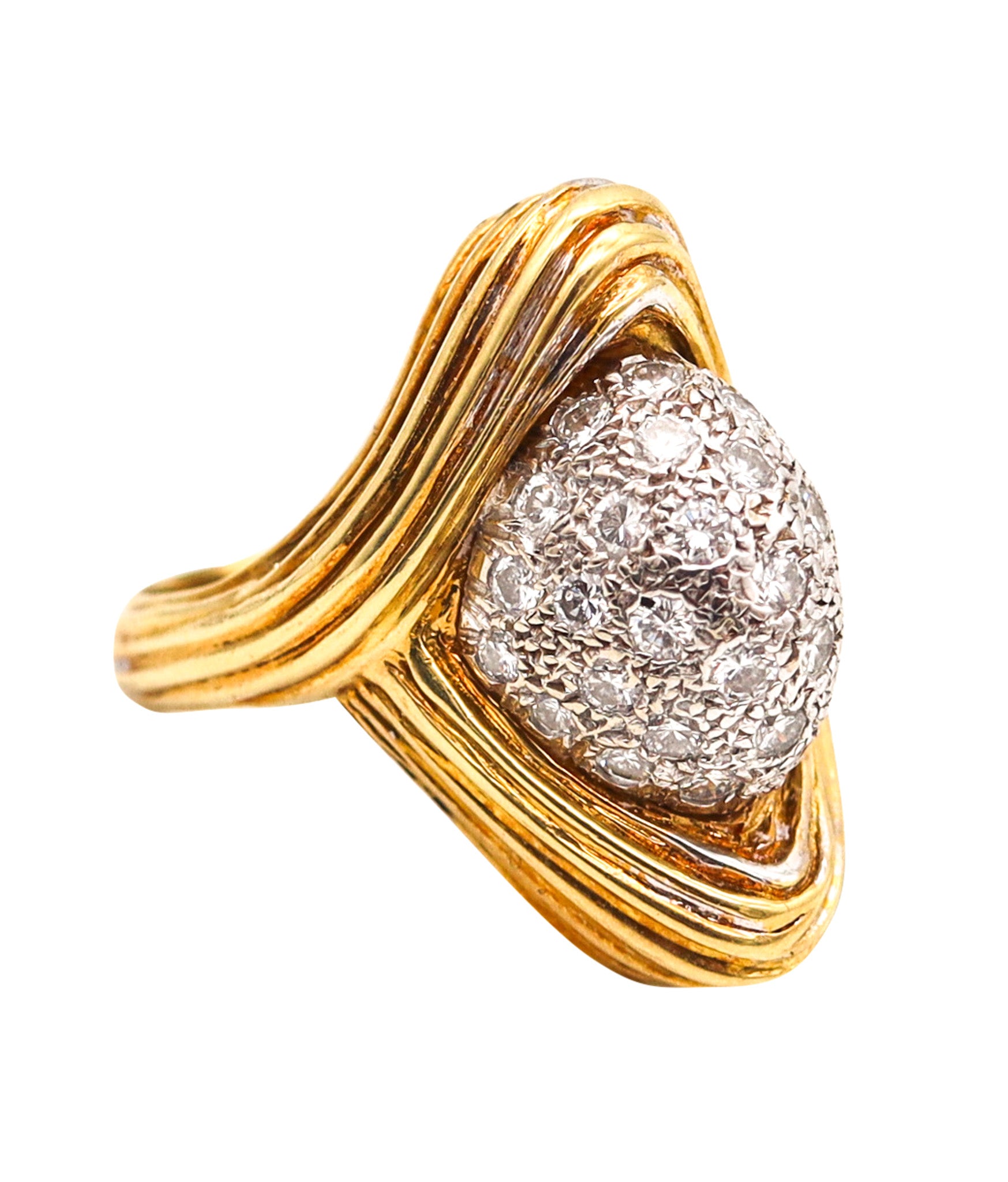 MODERNIST 1970 Cocktail Ring In 18Kt Gold With 1.70 Ctw In Diamonds