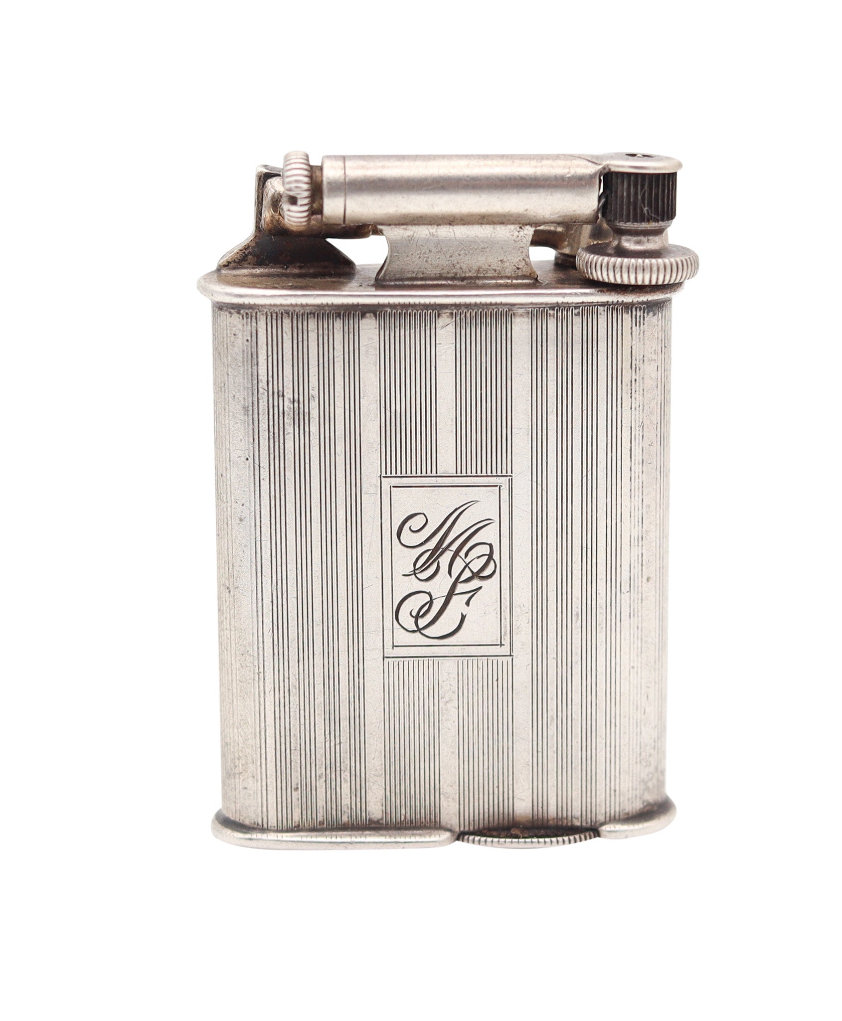 NAPIER Surefire 1928 Art Deco Asymmetric Pocket Petrol Lighter In .925 Sterling Silver
