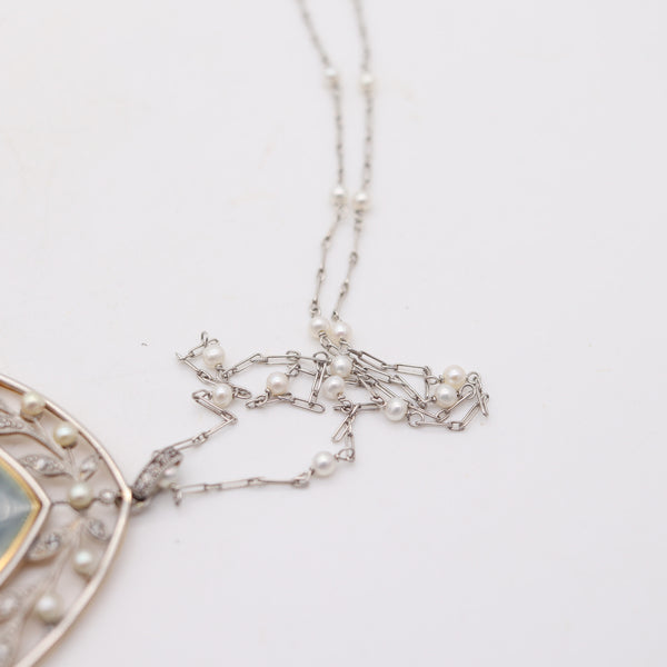 VEVER PARIS 1900 Edwardian Enamelled Platinum Necklace With Diamonds & Pearls
