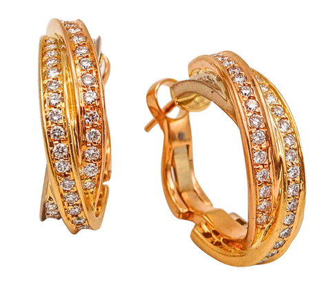 -Cartier Paris Trinity Earrings In 18Kt Yellow Gold With 2.07 Ctw In Diamonds