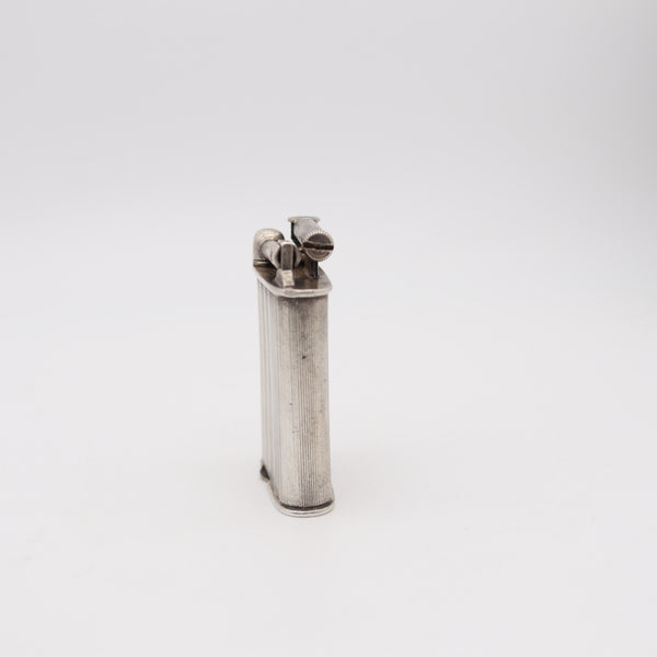NAPIER Surefire 1928 Art Deco Asymmetric Pocket Petrol Lighter In .925 Sterling Silver