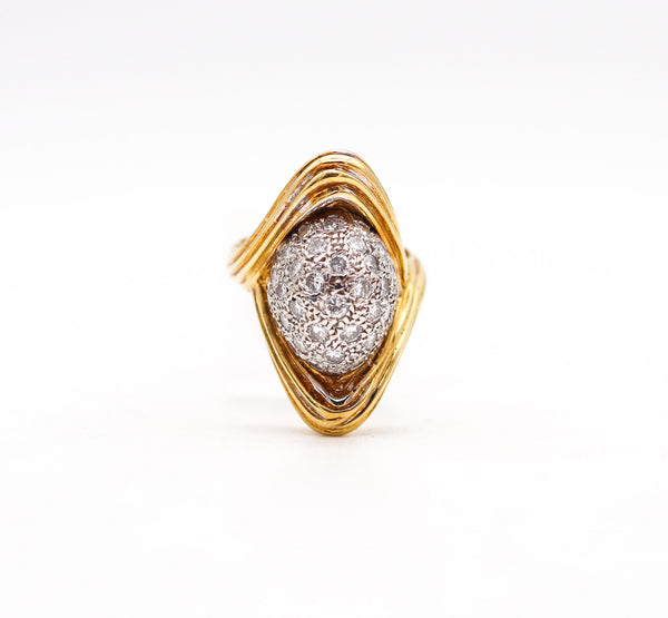 MODERNIST 1970 Cocktail Ring In 18Kt Gold With 1.70 Ctw In Diamonds