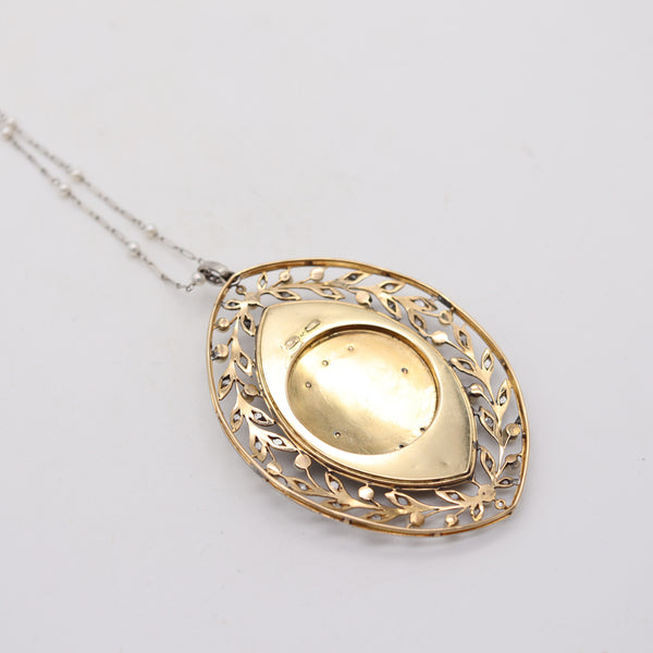 VEVER PARIS 1900 Edwardian Enamelled Platinum Necklace With Diamonds & Pearls