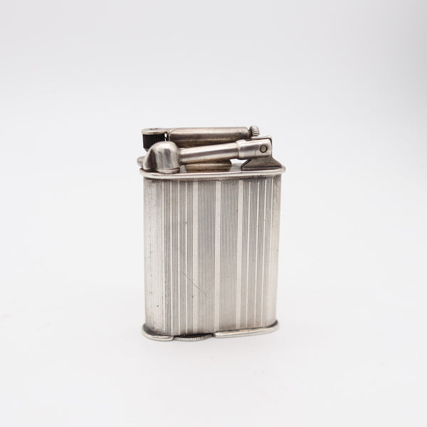 NAPIER Surefire 1928 Art Deco Asymmetric Pocket Petrol Lighter In .925 Sterling Silver
