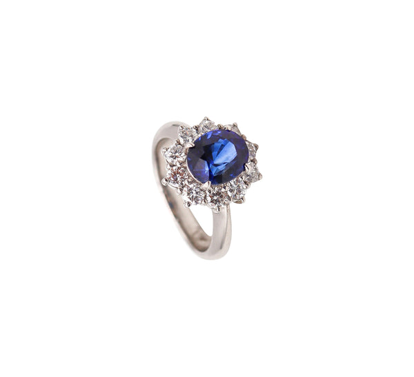 CLASSIC Halo Ring In Platinum With 3.14 Ctw In Sapphires And Diamonds